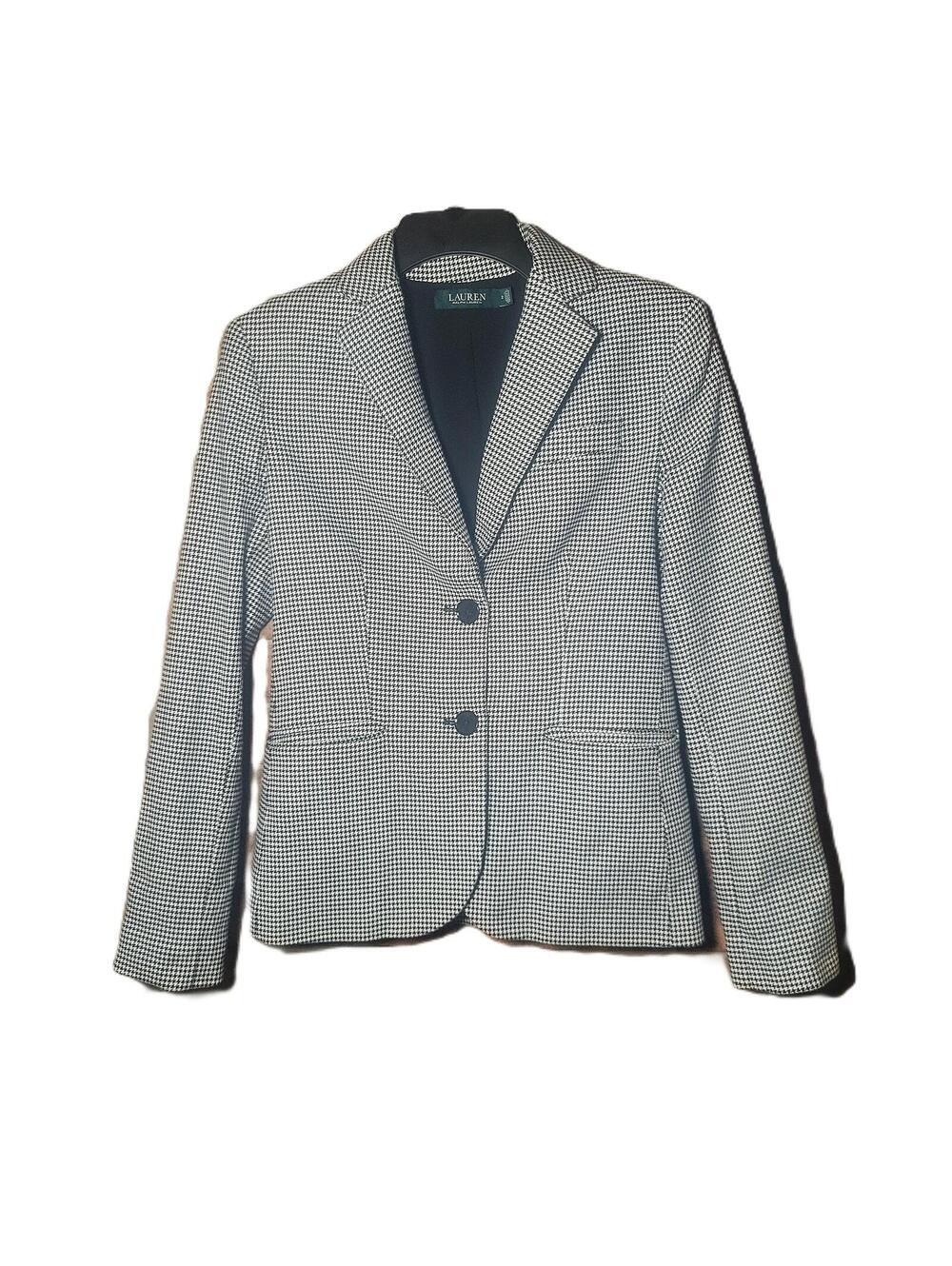 Lauren Ralph Lauren Black/White Houndstooth Blazer Two-Button Tailored- Size 2